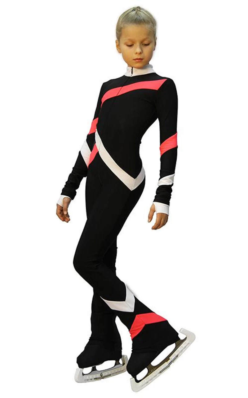 IceDress - Figure Skating Training Overalls - Quad (Black, Coral And White) 2 IceDress - Figure Skating Training Overalls - Quad (Black, Coral And White) - Image 2
