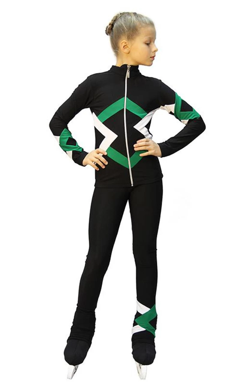 IceDress Figure Skating Outfit - Thermal - Bauer (Black, Green And White) 1 IceDress Figure Skating Outfit - Thermal - Bauer (Black, Green And White)