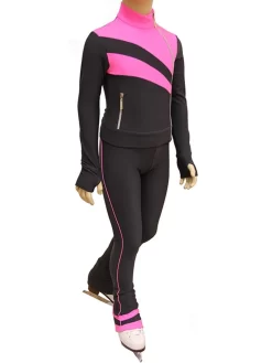 IceDress Figure Skating Thermal Pants - Rays (Dark Grey And Pink)