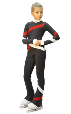 IceDress - Figure Skating Training Overalls - Quad (Dark Grey, Red And White)