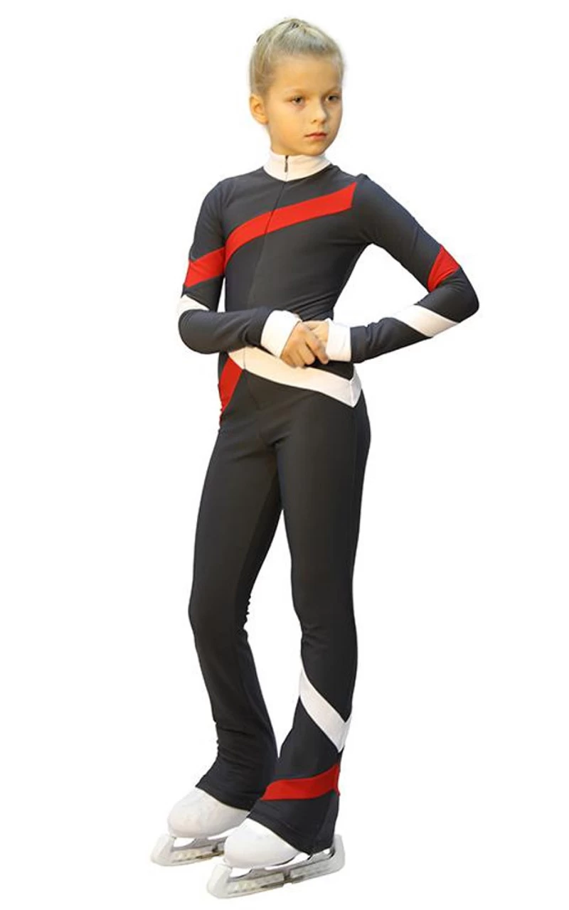 IceDress - Figure Skating Training Overalls - Quad (Dark Grey, Red And White) 1 IceDress - Figure Skating Training Overalls - Quad (Dark Grey, Red And White)