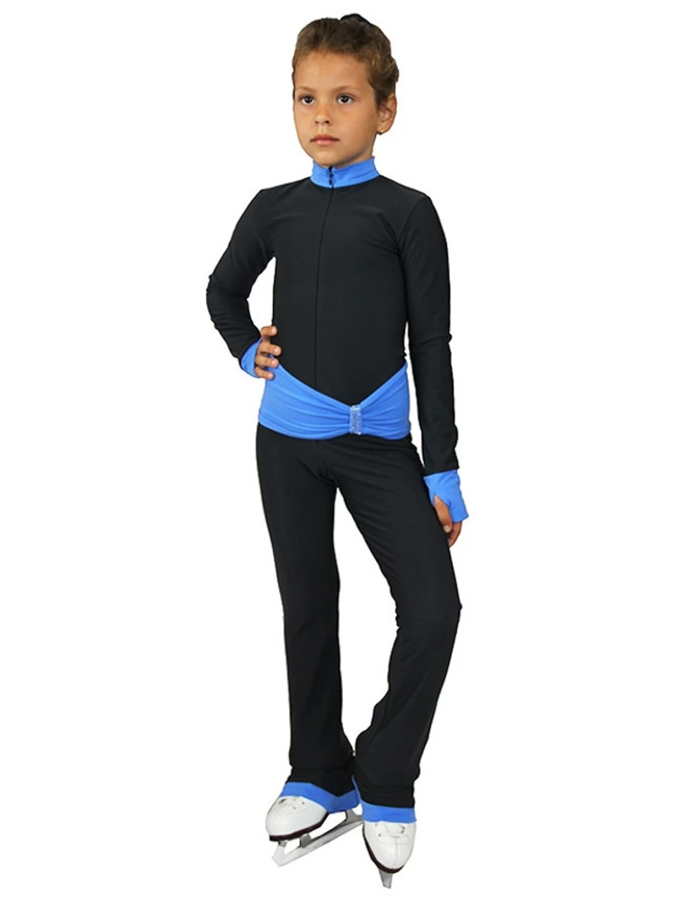 IceDress - Figure Skating Training Overalls - Oriental (Cray With Gray With Blue Belt) 1 IceDress - Figure Skating Training Overalls - Oriental (Cray With Gray With Blue Belt)