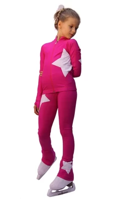 IceDress Figure Skating Outfit - Thermal - Star (with Pants) (Fushsia With White)