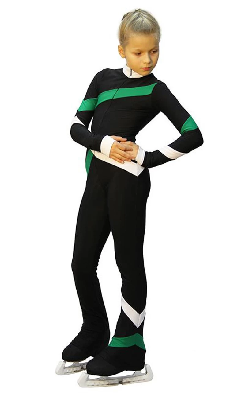 IceDress - Figure Skating Training Overalls - Quad (Black, Green And White) 2 IceDress - Figure Skating Training Overalls - Quad (Black, Green And White) - Image 2