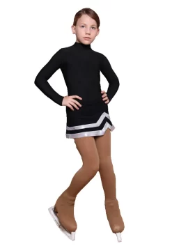 IceDress - Figure Skating Skirts - Line (Black With Silver)