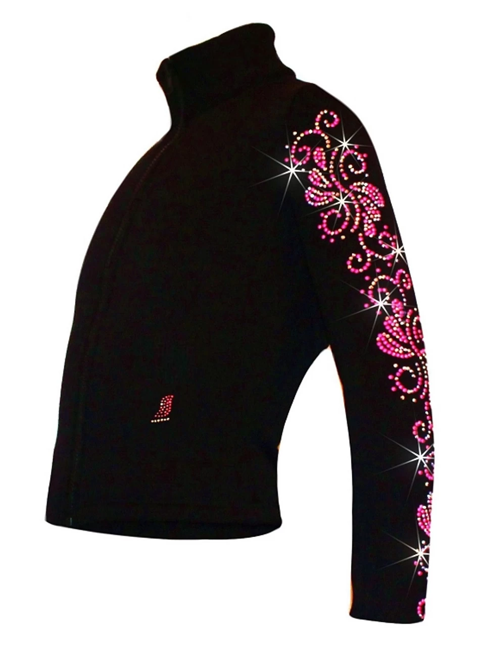 Ice Skating Jacket With "Pink Neon Swirls" Rhinestuds Design