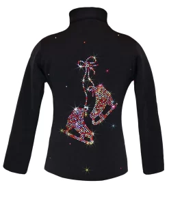 Black Ice Skating Jacket With Rainbow Mix "Pair Of Skates" Rhinestones Design