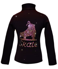 Black Ice Skating Jacket With Vitrail "Skate" Rhinestone Applique